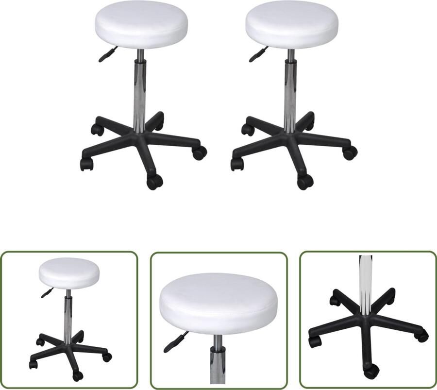 VidaXL Kantoorkrukken 2 st wit Verstelbaar comfort Kantoorstoel Bureaustoel Zitje Stoel Witte Stoel Ergonomische Stoel Adjustable Height Chair Computerchair