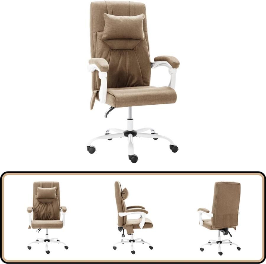 VidaXL Kantoormassagestoel Taupe Verstelbaar Kantoorstoel Ergonomische Stoel Massagestoel Bureaustoel Nek Ondersteuning
