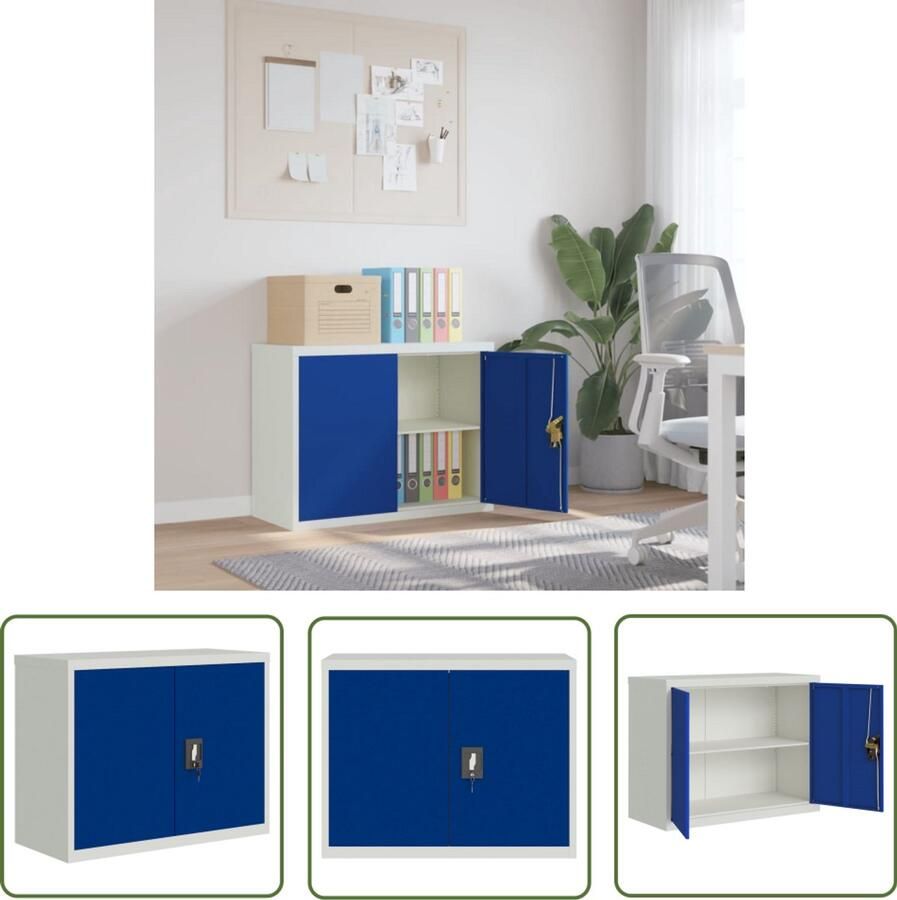 The Living Store Archiefkast 90x40x70 cm staal lichtgrijs en blauw Archief Kast Kantoormeubel Opslagoplossing Bureau Accessoires Metalen Kast