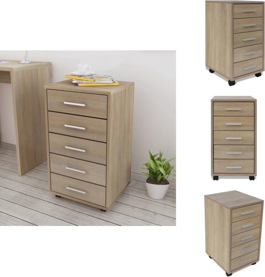 VidaXL Kantoormeubel Kantoormeubelen Kantoorlade Ladeblok Kantoor ladeblok op wielen 5 lades eiken