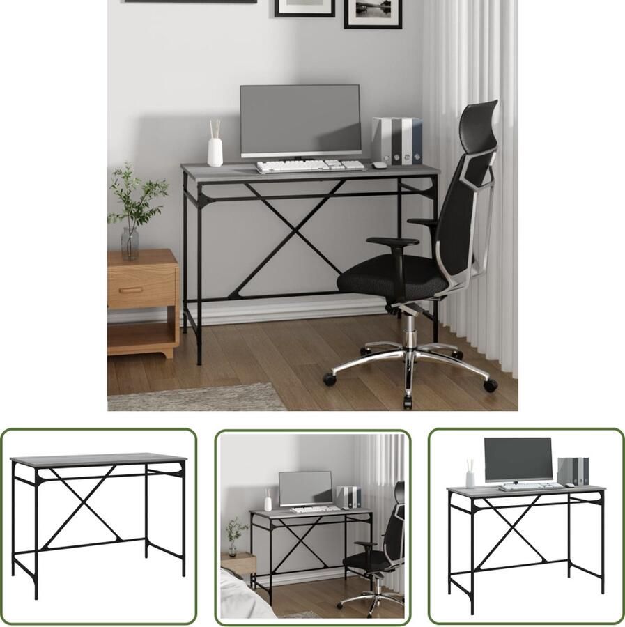 The Living Store Bureau 100x50x75 cm bewerkt hout en ijzer grijs sonoma eiken Industriele Meubels Kantoormuziek Bureaus Voor Thuiskantoor Houten Bureaublad Metalen Onderstel - Foto 2