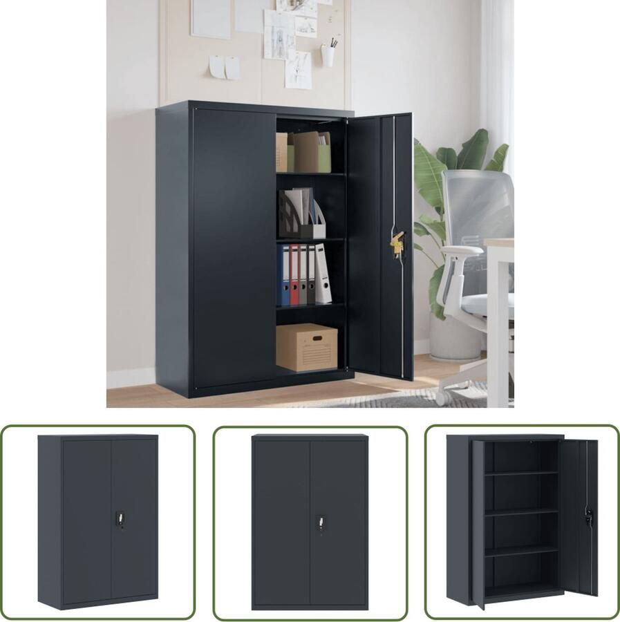 The Living Store Archiefkast 90x40x140 cm staal antracietkleurig Archiefkaartje Kantooroplossing Opslagruimte Metalen Kast Archivakast