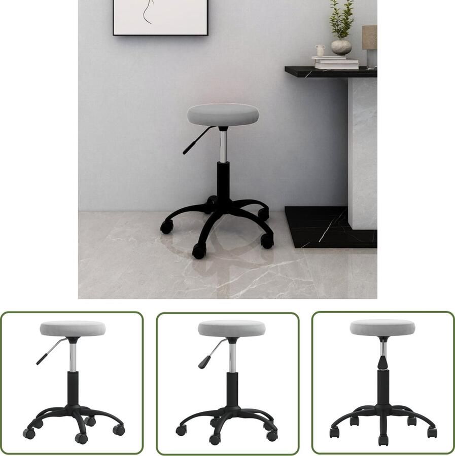 The Living Store Bureaustoel Verstelbaar Fluweel Lichtgrijs 31 x (42-54) cm Bureau Stoel Kantoorsstoel Draaibare Stoel Fluweel Stoel Grijze Stoel - Foto 2