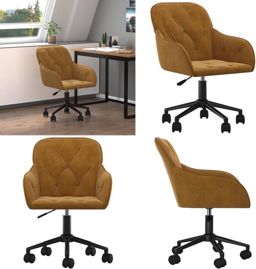 VidaXL Kantoorstoel draaibaar fluweel bruin Bureaustoel Bureaustoelen Stoel Kantoorstoel