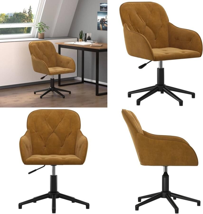 VidaXL Kantoorstoel draaibaar fluweel bruin Bureaustoel Bureaustoelen Stoel Kantoorstoel
