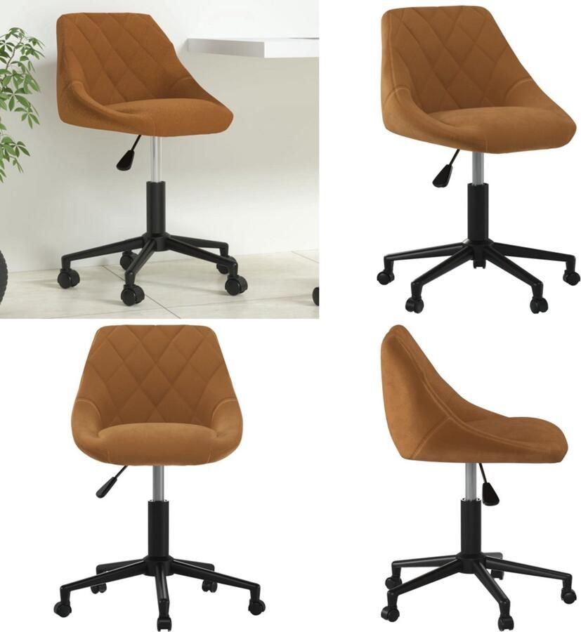 VidaXL Kantoorstoel draaibaar fluweel bruin Eetkamerstoel Eetkamerstoelen Keukenstoelen Keukenstoel