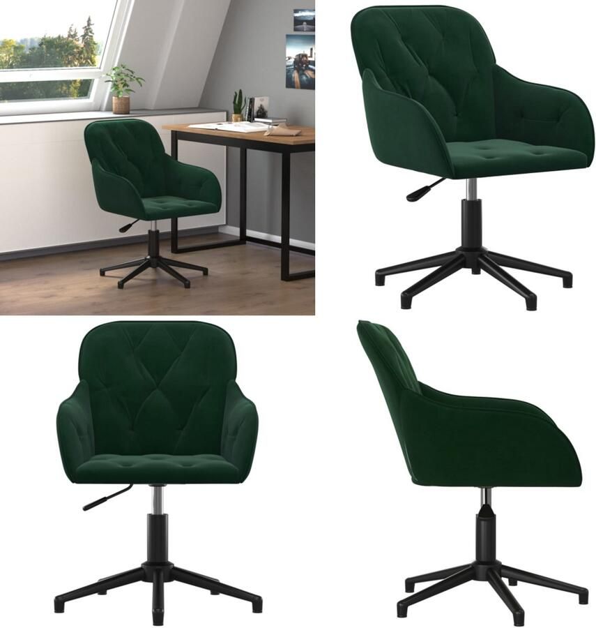 VidaXL Kantoorstoel draaibaar fluweel donkergroen Bureaustoel Bureaustoelen Stoel Kantoorstoel