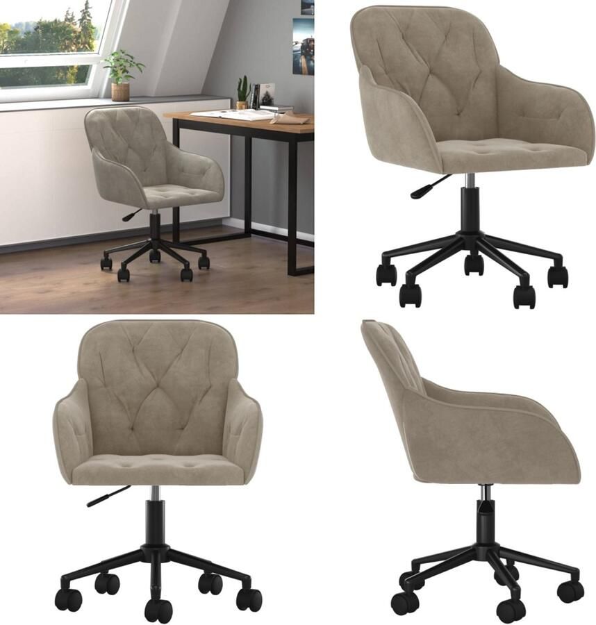 VidaXL Kantoorstoel draaibaar fluweel lichtgrijs Bureaustoel Bureaustoelen Stoel Kantoorstoel