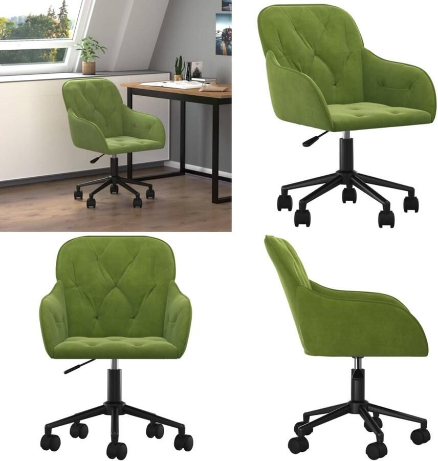 VidaXL Kantoorstoel draaibaar fluweel lichtgroen Bureaustoel Bureaustoelen Stoel Kantoorstoel