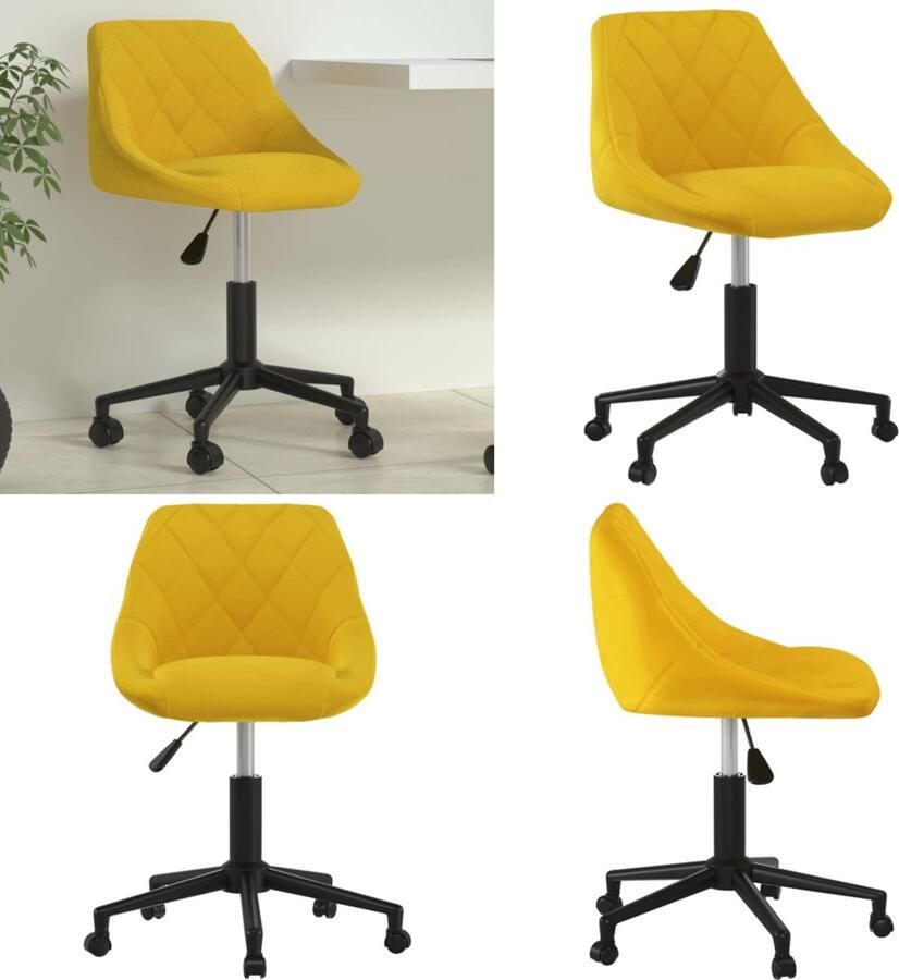 VidaXL Kantoorstoel draaibaar fluweel mosterdgeel Eetkamerstoel Eetkamerstoelen Keukenstoelen Keukenstoel
