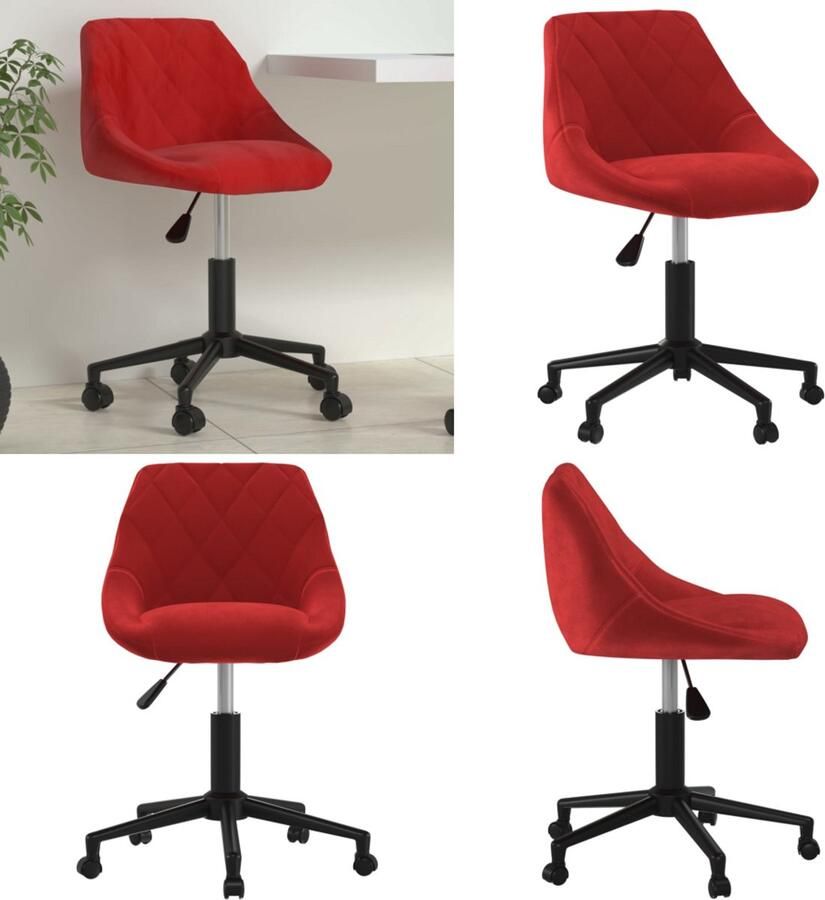 VidaXL Kantoorstoel draaibaar fluweel wijnrood Eetkamerstoel Eetkamerstoelen Keukenstoelen Keukenstoel