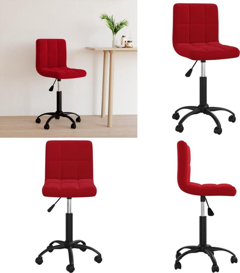 VidaXL Kantoorstoel draaibaar fluweel wijnrood Kantoorstoel Kantoorstoelen Stoel Stoelen