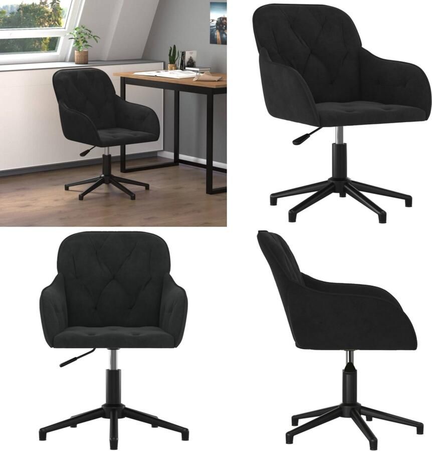 VidaXL Kantoorstoel draaibaar fluweel zwart Bureaustoel Bureaustoelen Stoel Kantoorstoel