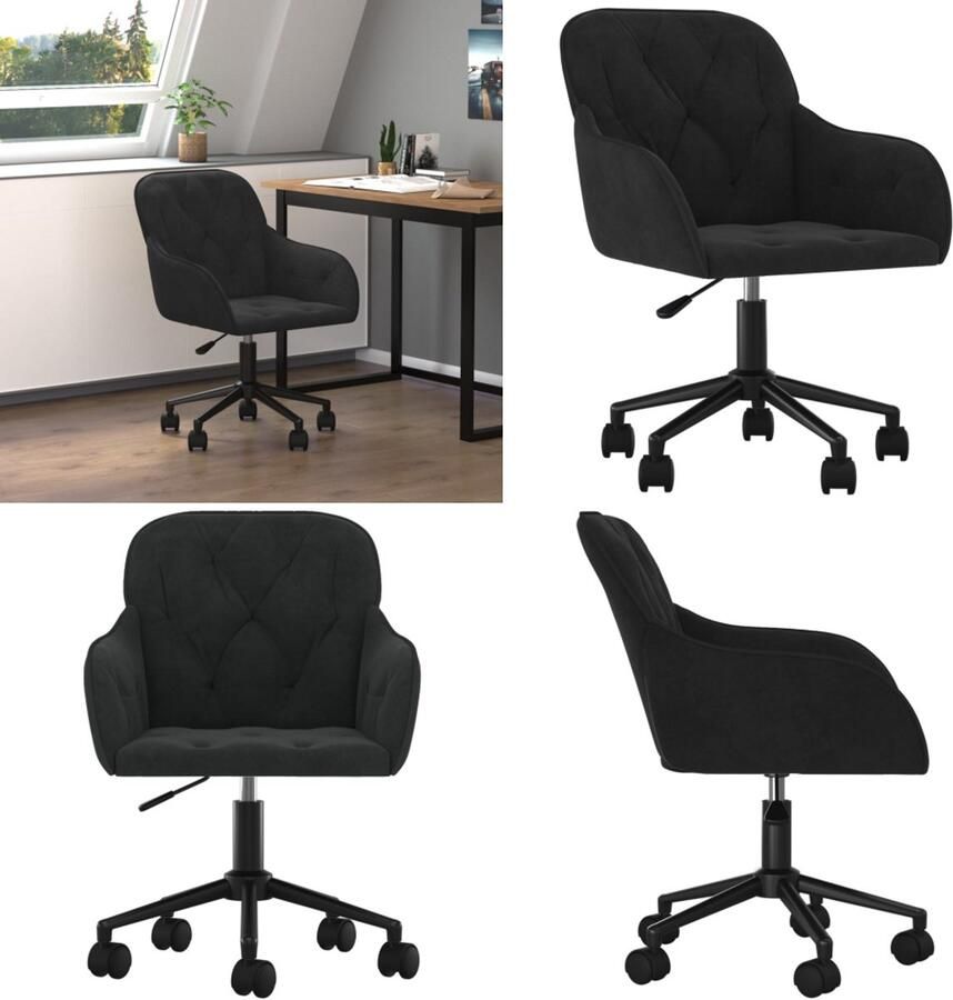 VidaXL Kantoorstoel draaibaar fluweel zwart Bureaustoel Bureaustoelen Stoel Kantoorstoel