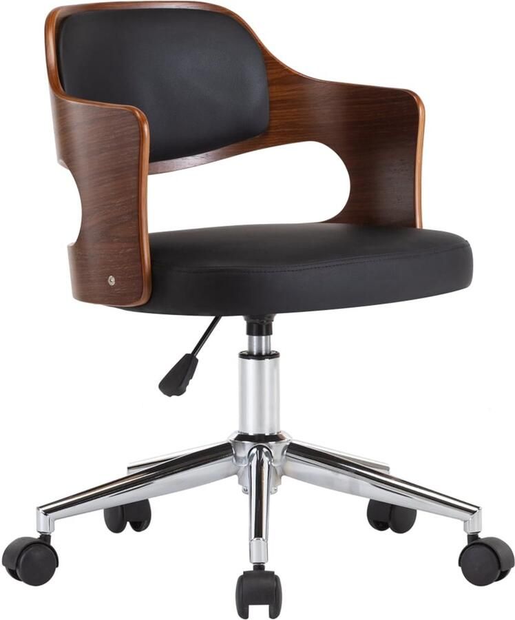 VidaXL -Eetkamerstoel-draaibaar-gebogen-hout-en-kunstleer-zwart - Foto 12