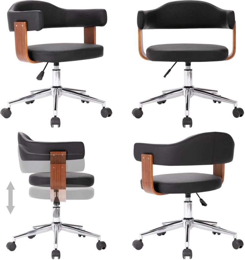 VidaXL Kantoorstoel draaibaar gebogen hout en kunstleer zwart Kantoorstoel Kantoorstoelen Stoel Stoelen