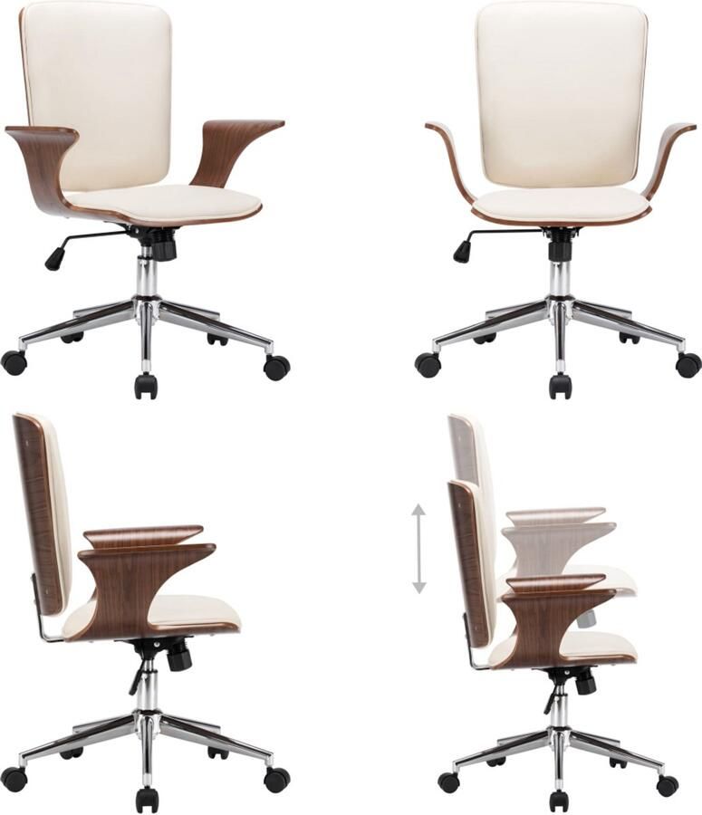 VidaXL Kantoorstoel draaibaar kunstleer en gebogen hout crème Kantoorstoel Kantoorstoelen Stoel Stoelen