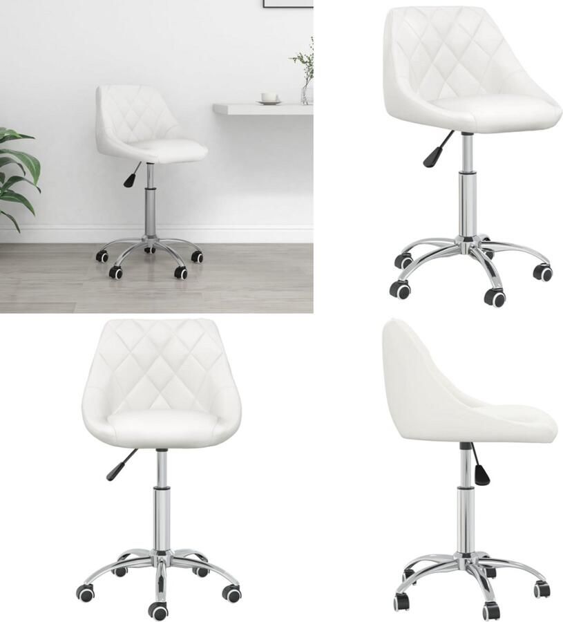 VidaXL Kantoorstoel draaibaar kunstleer wit Eetkamerstoel Eetkamerstoelen Keukenstoelen Keukenstoel