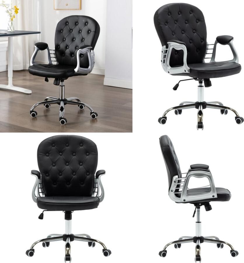 VidaXL Kantoorstoel draaibaar kunstleer zwart Kantoorstoel Kantoorstoelen Stoel Stoelen