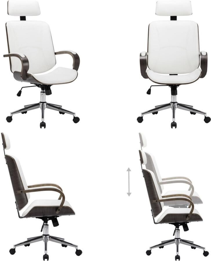 VidaXL Kantoorstoel draaibaar met hoofdsteun kunstleer en hout wit Kantoorstoel Kantoorstoelen Stoel Stoelen