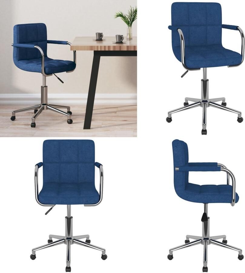 VidaXL Kantoorstoel draaibaar stof blauw Eetkamerstoel Eetkamerstoelen Keukenstoelen Keukenstoel