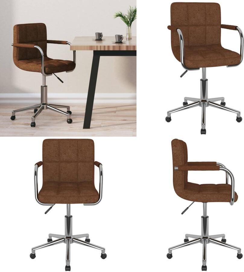 VidaXL Kantoorstoel draaibaar stof bruin Eetkamerstoel Eetkamerstoelen Keukenstoelen Keukenstoel