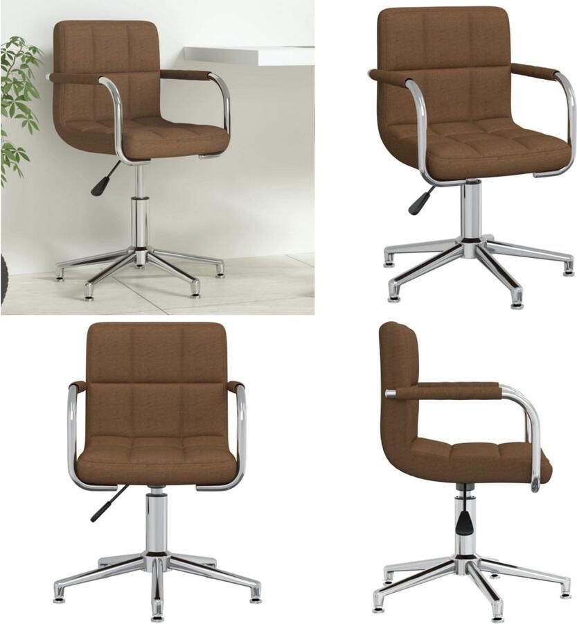 VidaXL Kantoorstoel draaibaar stof bruin Eetkamerstoel Eetkamerstoelen Keukenstoelen Keukenstoel