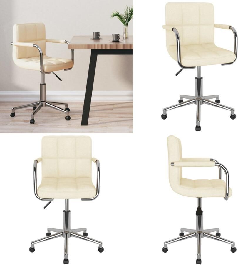 VidaXL Kantoorstoel draaibaar stof crèmekleurig Eetkamerstoel Eetkamerstoelen Keukenstoelen Keukenstoel