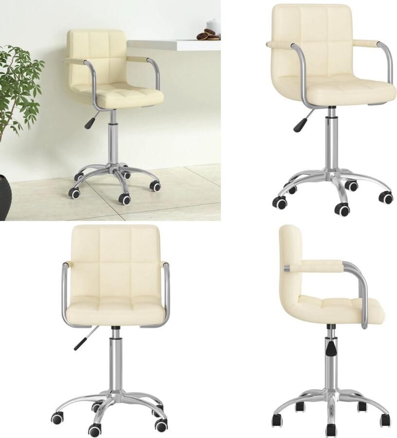 VidaXL Kantoorstoel draaibaar stof crèmekleurig Eetkamerstoel Eetkamerstoelen Keukenstoelen Keukenstoel