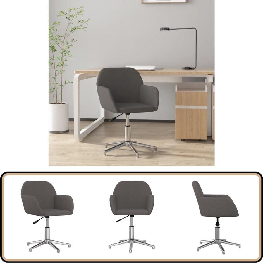 VidaXL Kantoorstoel Draaibaar Stof Donkergrijs Kantoorstoel Bureaustoel Draaibare Stoel Ergonomische Stoel Donkere Grijze Stoel