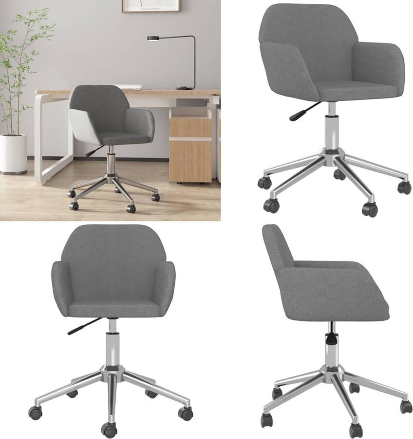 VidaXL Kantoorstoel draaibaar stof lichtgrijs Bureaustoel Bureaustoelen Stoel Kantoorstoel