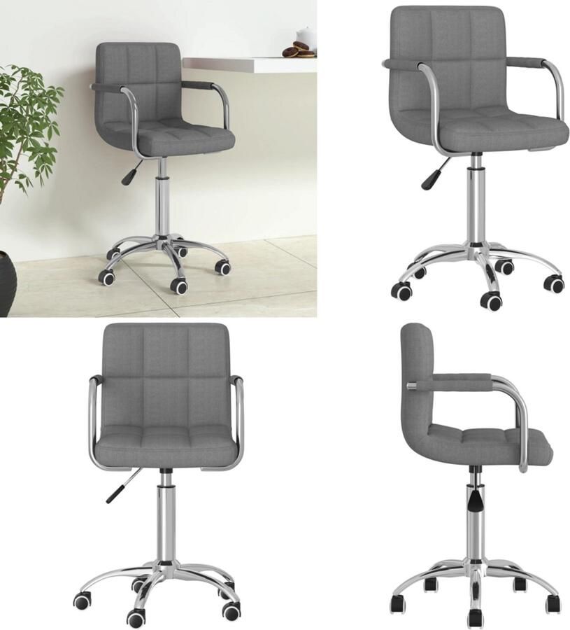 VidaXL Kantoorstoel draaibaar stof lichtgrijs Eetkamerstoel Eetkamerstoelen Keukenstoelen Keukenstoel