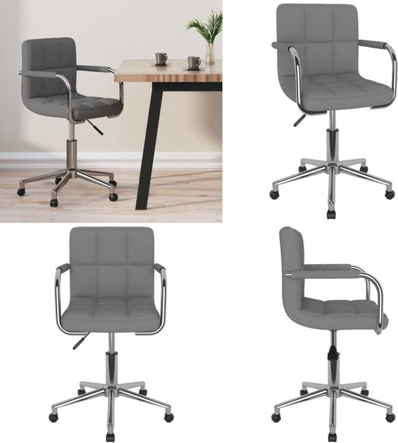 VidaXL Kantoorstoel draaibaar stof lichtgrijs Eetkamerstoel Eetkamerstoelen Keukenstoelen Keukenstoel