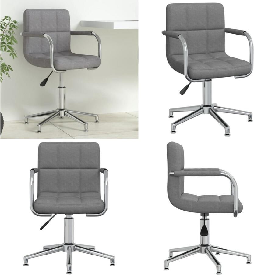 VidaXL Kantoorstoel draaibaar stof lichtgrijs Eetkamerstoel Eetkamerstoelen Keukenstoelen Keukenstoel