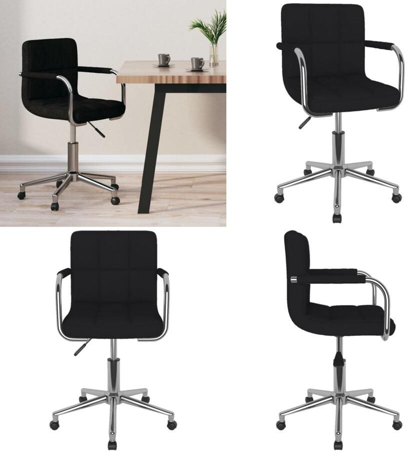 VidaXL Kantoorstoel draaibaar stof zwart Eetkamerstoel Eetkamerstoelen Keukenstoelen Keukenstoel