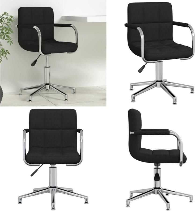 VidaXL Kantoorstoel draaibaar stof zwart Eetkamerstoel Eetkamerstoelen Keukenstoelen Keukenstoel
