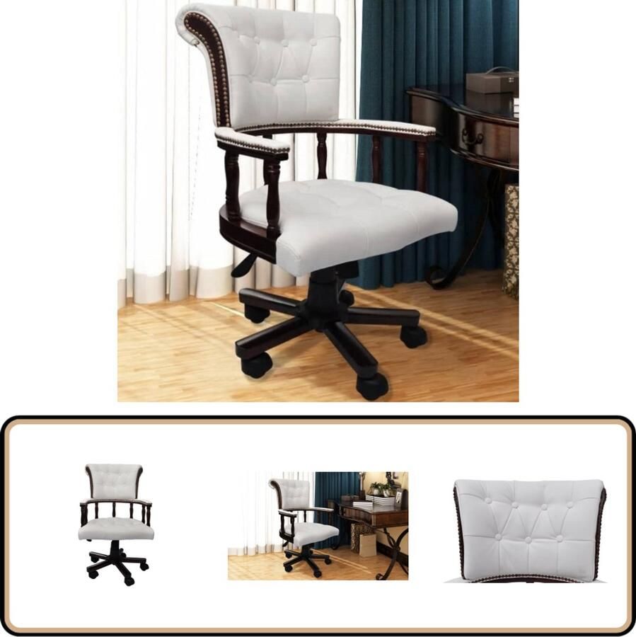 VidaXL Kantoorstoel Draaibaar Wit Ergonomisch Design Kantoorstoel Bureaustoel Witte Stoel Draaistool Ergonomische Stoel Kunstleder Stoel