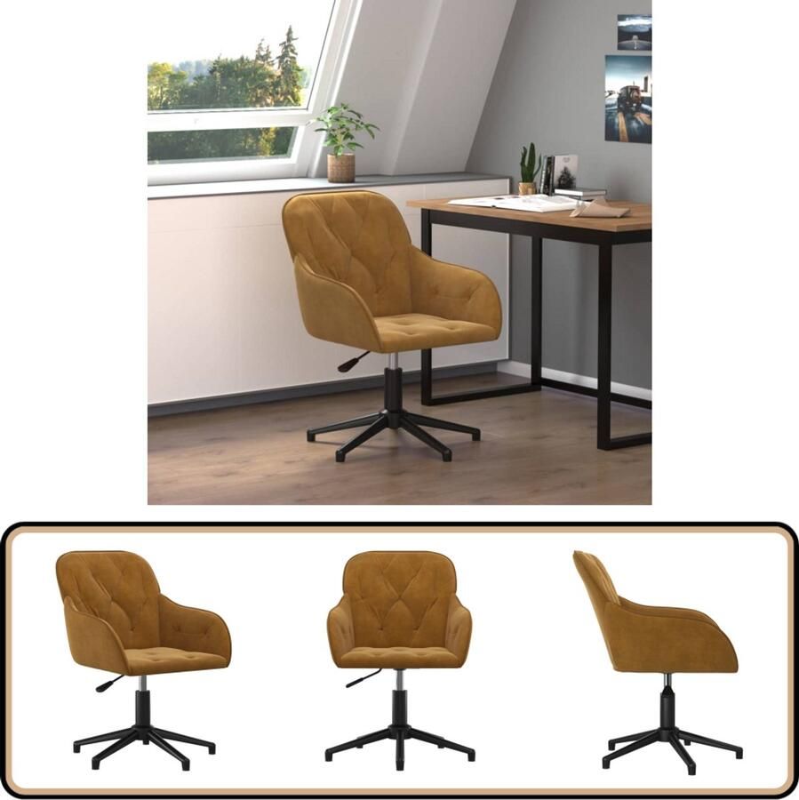 VidaXL Kantoorstoel Fluweel Bruin Draaibaar Kantoorstoel Bureaustoel Draaibare Stoel Bruine Stoel Velvet Stoel Ergonomische Stoel