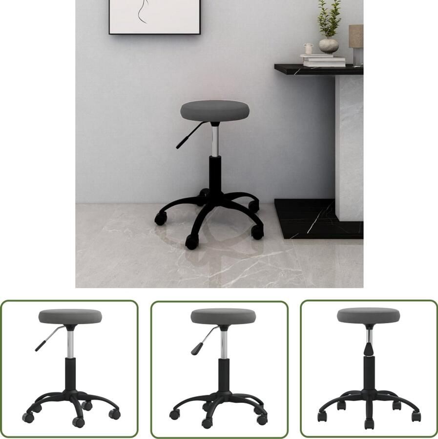 VidaXL Kantoorstoel Fluweel Donkergrijs Draaibaar Bureaustoel Donkere Grijze Stoel Ergonomische Stoel Fluweel Stoel Kantelstoelen Home Office Meubels Computerstoel Gaming Stoel Werkplek Accessoires Luxe Stoel