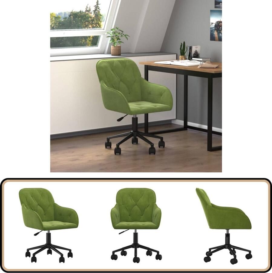 VidaXL Kantoorstoel Fluweel Lichtgroen Draaibaar Kantoorstoel Bureaustoel Ergonomische Stoel Draaibare Stoel Fluweel Stoel