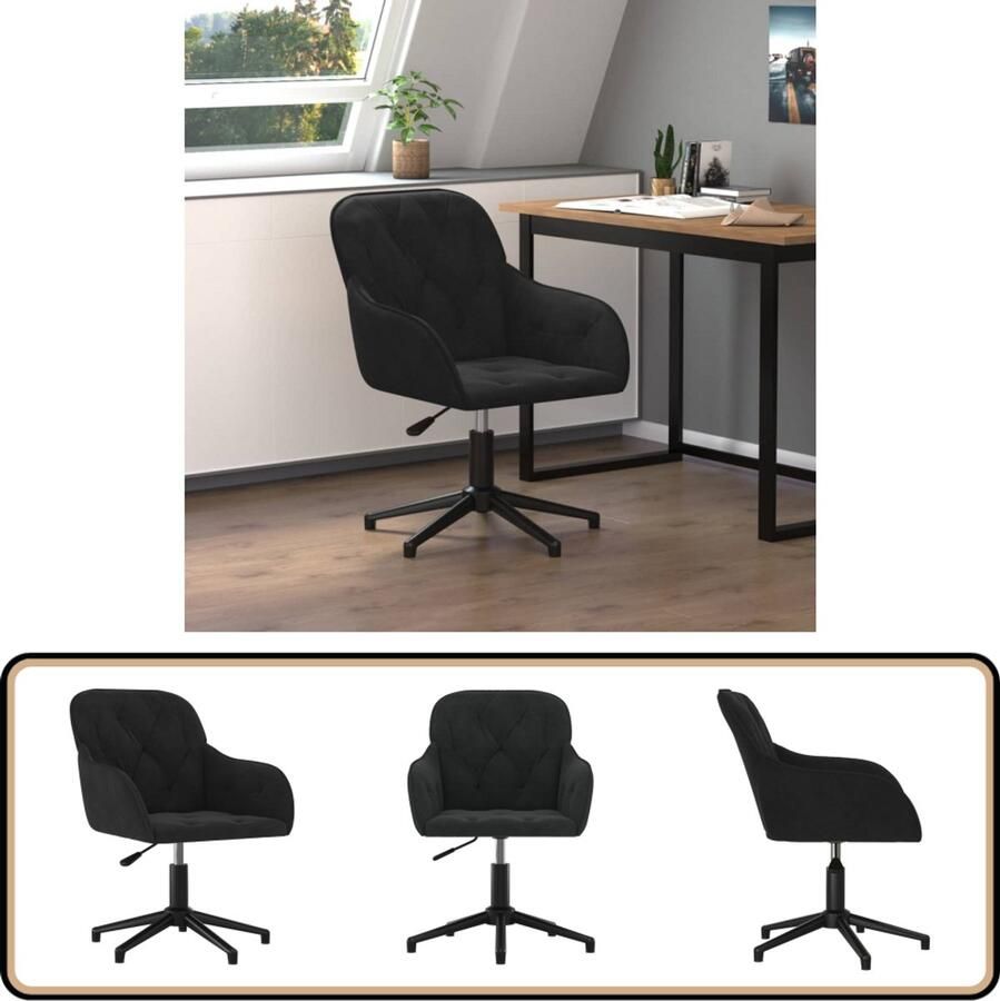 VidaXL Kantoorstoel Fluweel Zwart Verstelbaar Kantoorstoel Bureaustoel Draaibare Stoel Ergonomische Stoel Zwarte Stoel Velvet Stoel