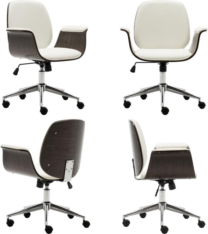 VidaXL Kantoorstoel gebogen hout en kunstleer wit Bureaustoel Bureaustoelen Kantoorstoel Kantoorstoelen