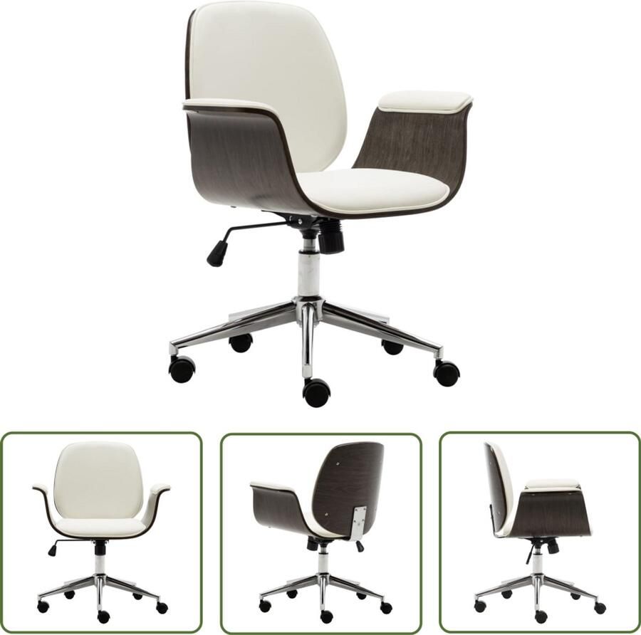 VidaXL Kantoorstoel Hout & Kunstleer Wit Grijs Bureaustoel Kantoormeubilair Ergonomische Stoel Comfortabele Stoel Witte Stoel Lederlook Leren Stoel - Foto 2