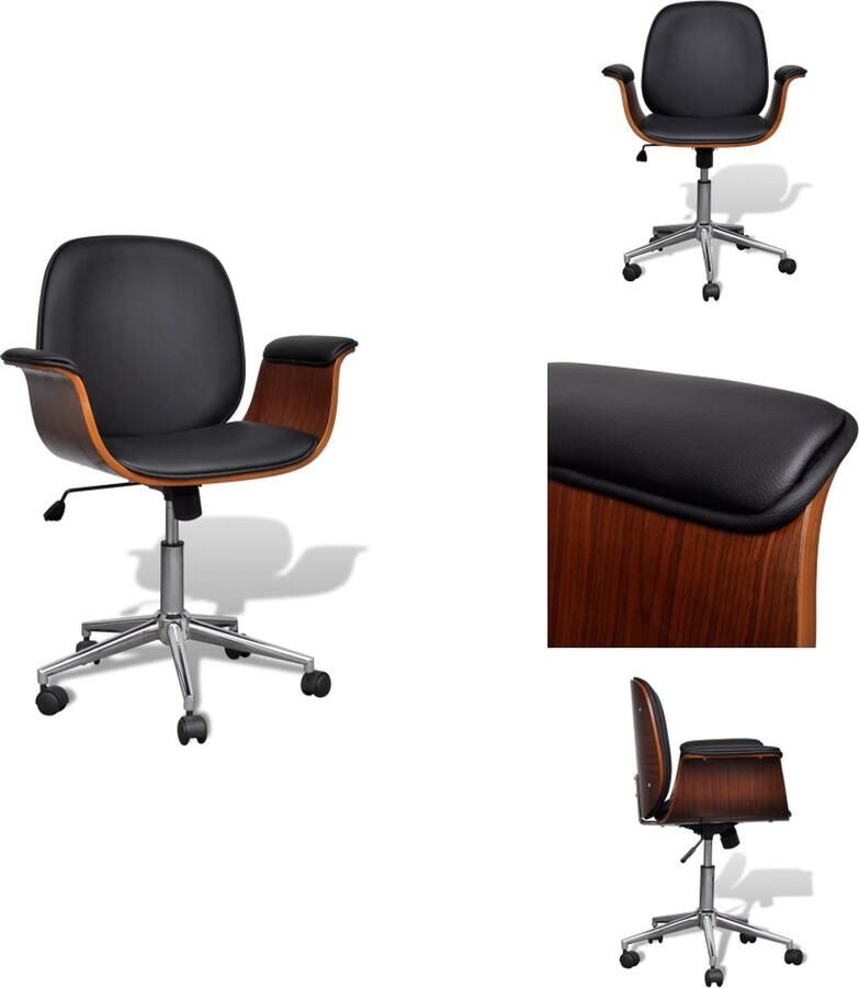 The Living Store Bureaustoel Kunstleer Verstelbare rugleuning 5 wieltjes Zwart Bruin 69.5 x 61 x (80-88) cm Kantoorsstoel Bureaustoel Ergonomische Stoel Kunstleren Stoel Zwarte Stoel - Foto 2