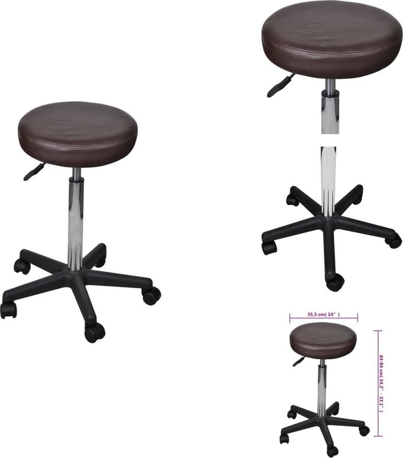VidaXL Kantoorkruk Bruin In hoogte verstelbaar Diameter voet- 52 cm Diameter zitvlak- 35.5 cm Bureaustoel