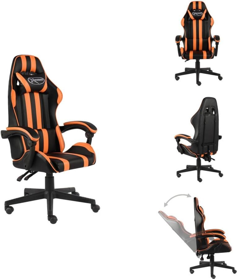VidaXL Kantoorstoel Kantoorstoelen Kantoor Stoel Kantoor Stoelen Racestoel kunstleer zwart en oranje