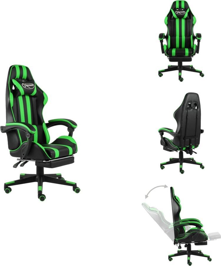 VidaXL Kantoorstoel Kantoorstoelen Kantoor Stoel Kantoor Stoelen Racestoel met voetensteun kunstleer zwart en groen