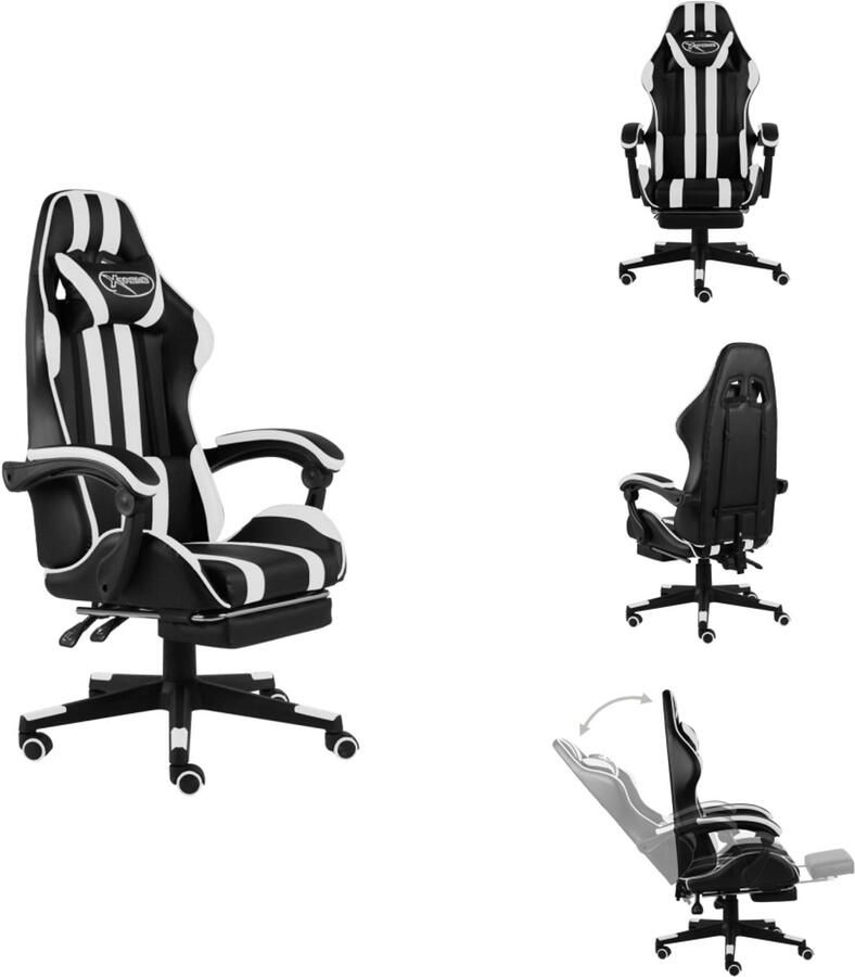 VidaXL Kantoorstoel Kantoorstoelen Kantoor Stoel Kantoor Stoelen Racestoel met voetensteun kunstleer zwart en wit