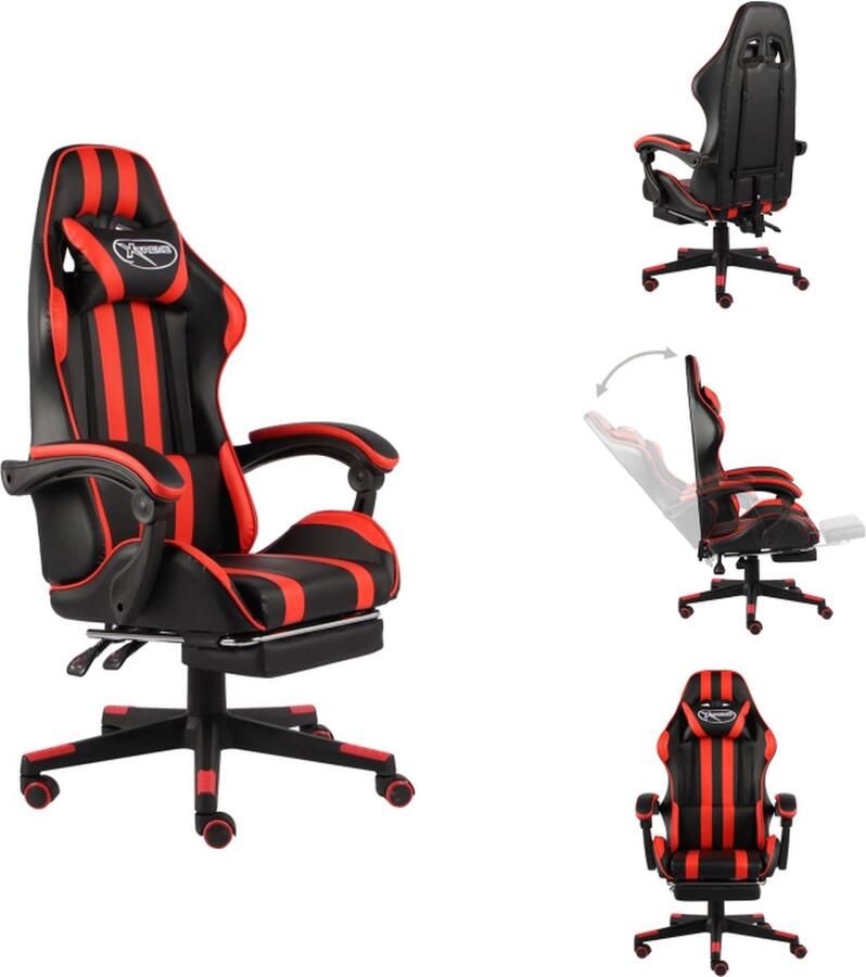 VidaXL Kantoorstoel Kantoorstoelen Kantoor Stoel Kantoor Stoelen Racestoel met voetensteun kunstleer zwart en rood