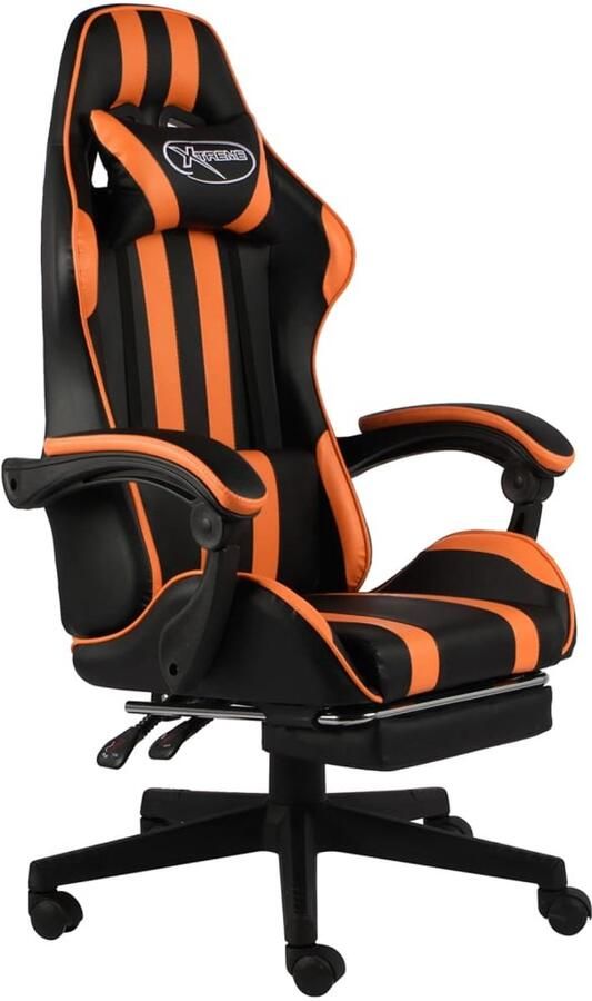 VidaXL Kantoorstoel Kantoorstoelen Kantoor Stoel Kantoor Stoelen Racestoel met voetensteun kunstleer zwart en oranje